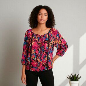 Forever 21 Contemporary Floral Lace Blouse Women Large Multicolor Boho Cottage